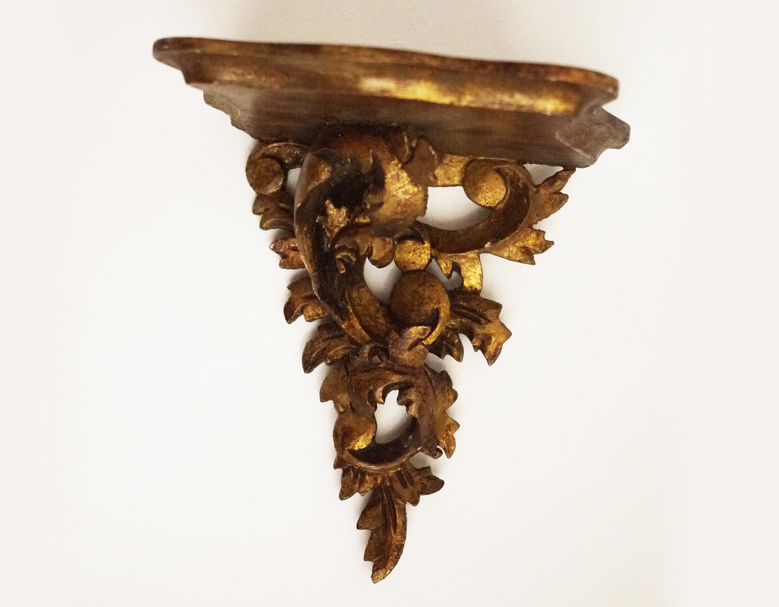 Italian Carved Gilt Wood Wall Shelf Bracket, Rococo Home Decor
