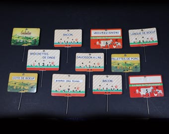 French Butchers Meat Price Ticket Labels, Vintage Butcher Shop Display Signs Set of 11