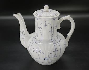Antique Large Coffee Pot White and Blue Boch La Louvière Ceramic Tea Pot