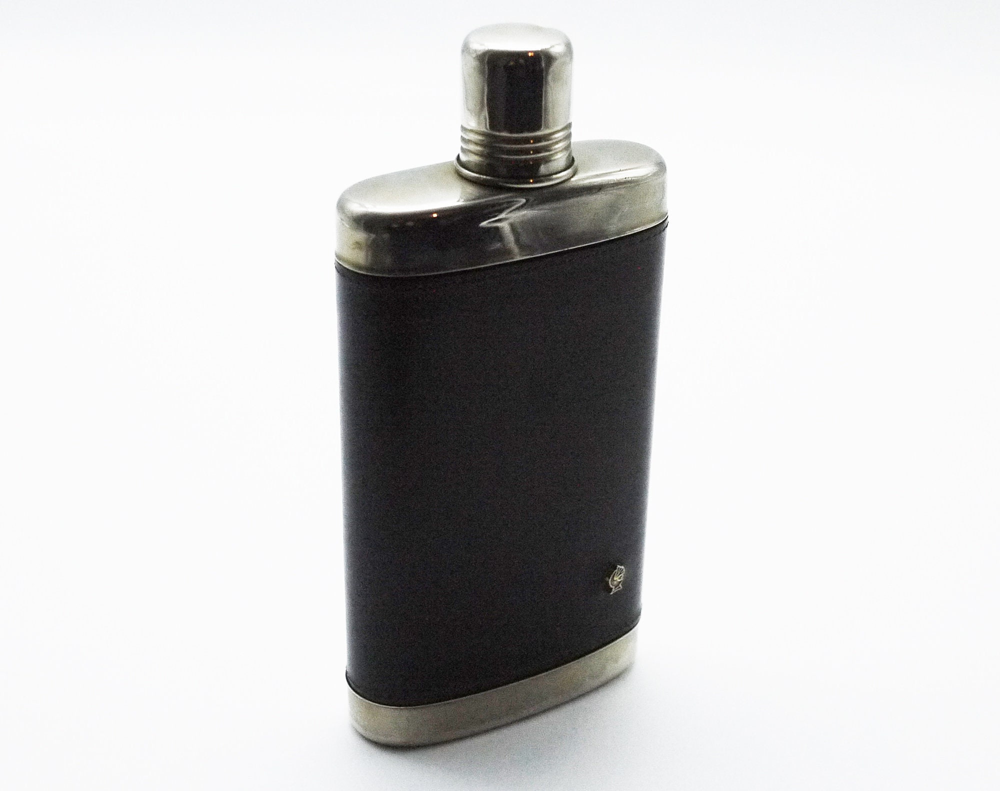 French Glass Hip Flask, Vintage Leather Covered Whiskey Flask, Hunting