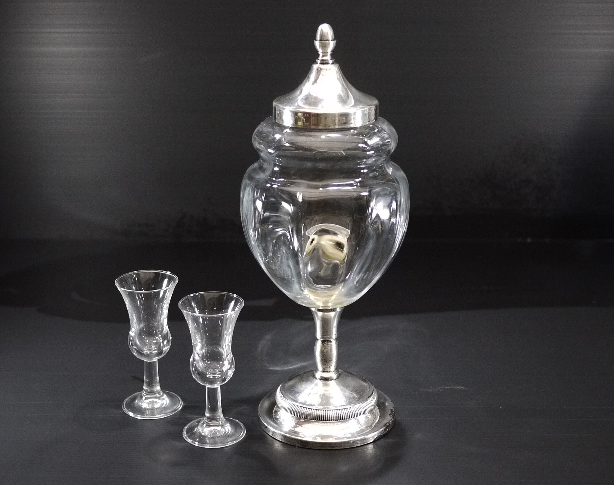 French Absinthe Fountain Crystal with Vintage Glasses Set
