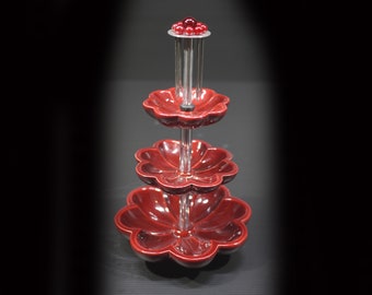 Vintage Snack Tower with Cocktail Picks French Ceramic 3 Tier Appetizer Serving Stand set MCM Barware