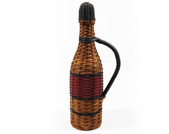 Vintage French Wicker Wrapped Wine Bottle with Handle