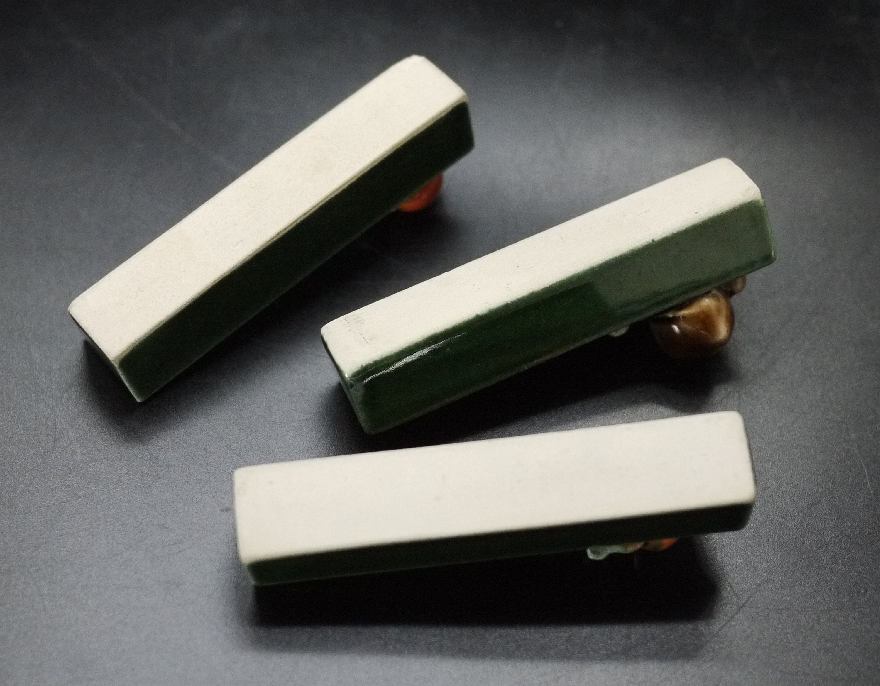 French Majolica Vegetables Knife Rests, Set of 10 Glazed Ceramic