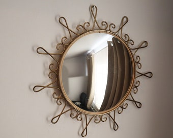 Mid Century Witch Eye Mirror French Gold Sunburst Mirror