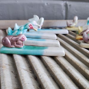 Antique French Porcelain Knife Rests with Farm Animals, S/10