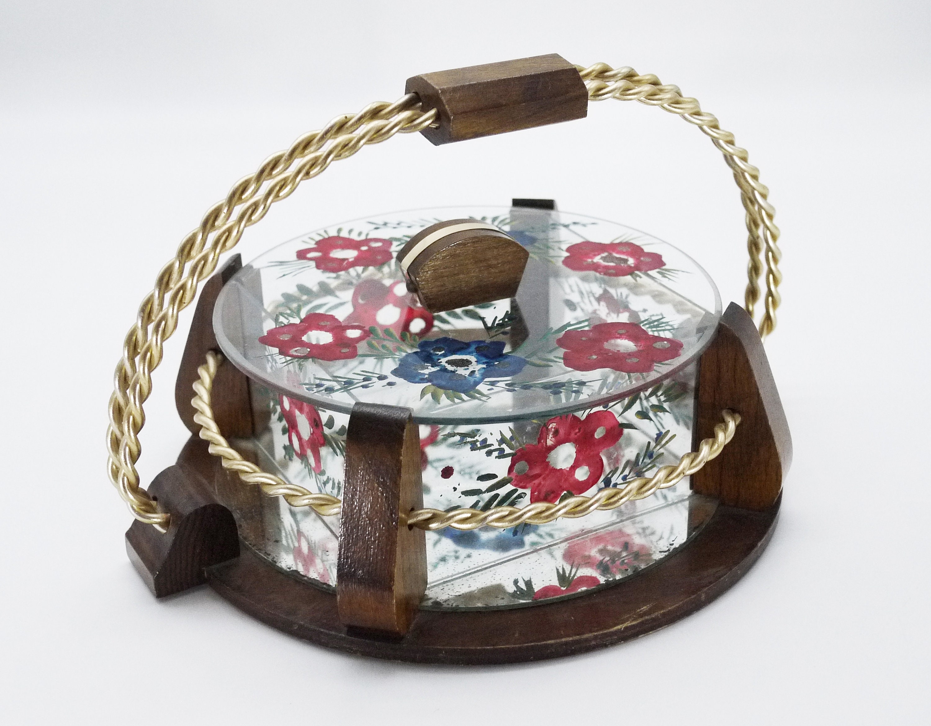 Vintage French Floral Glass Candy Basket