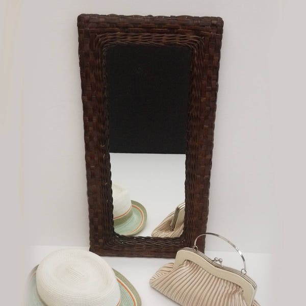 Vintage Large Wicker Mirror, Rectangular Wall Mirror