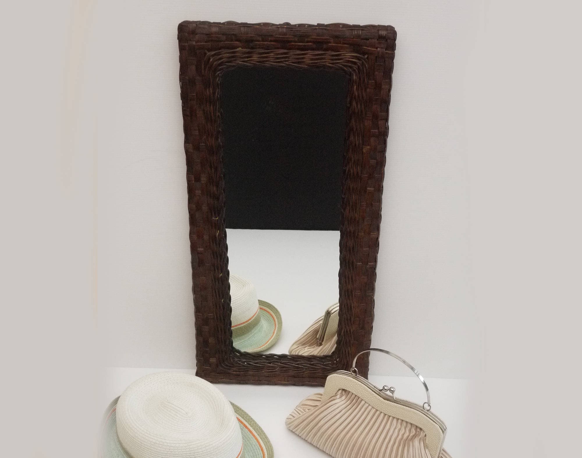 Vintage Rectancular French Large Wicker Mirror