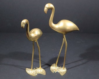Pair of Brass Flamingo Statues Vintage Bird Sculptures