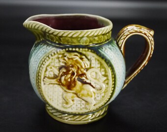 Antique French Creamer Majolica Milk Jug by Frie Onnaing