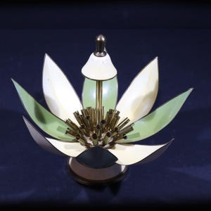 Art Deco Lotus Flower Cigarette Dispenser White Enamel Pop Up Cigarette Holder Bar Man Cave Decor
