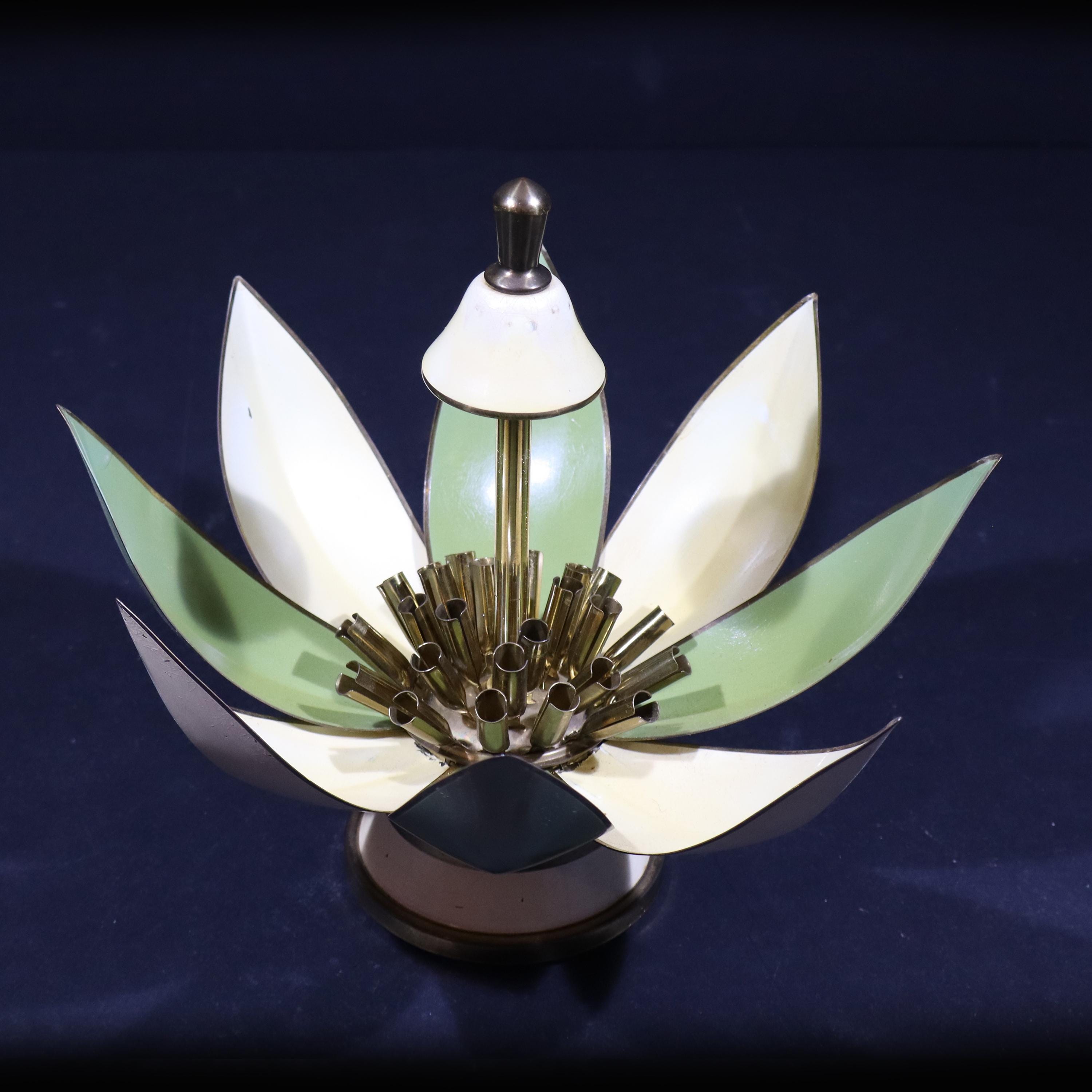 Vintage Art Deco White Enamel Lotus Flower Cigarette Dispenser