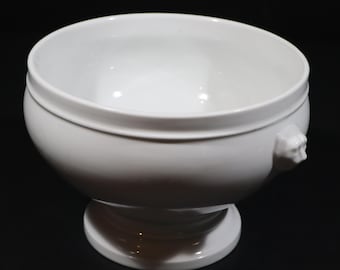 French Vintage Tureen Lion Head Soup Tureen Pillivuyt White Porcelain Serveware, French Bistro Decor
