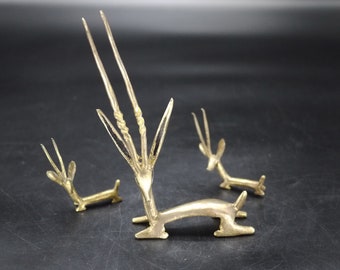 Vintage Sculptural Brass Gazelle Statues Set of 3