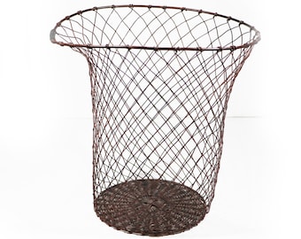 Industrial Woven Wire Waste Paper Basket, Vintage French Wire Desk Bin, Office Decor