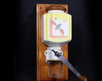 Antique Wall Mount Coffee Grinder Haha Germany with Porcelain Canister