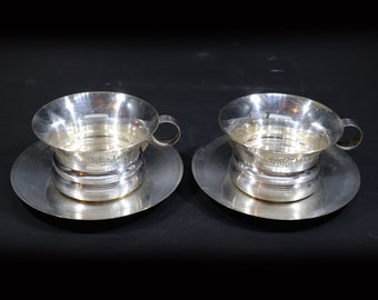 Antique French Silver Plated Madame & Monsieur Tea Cup set