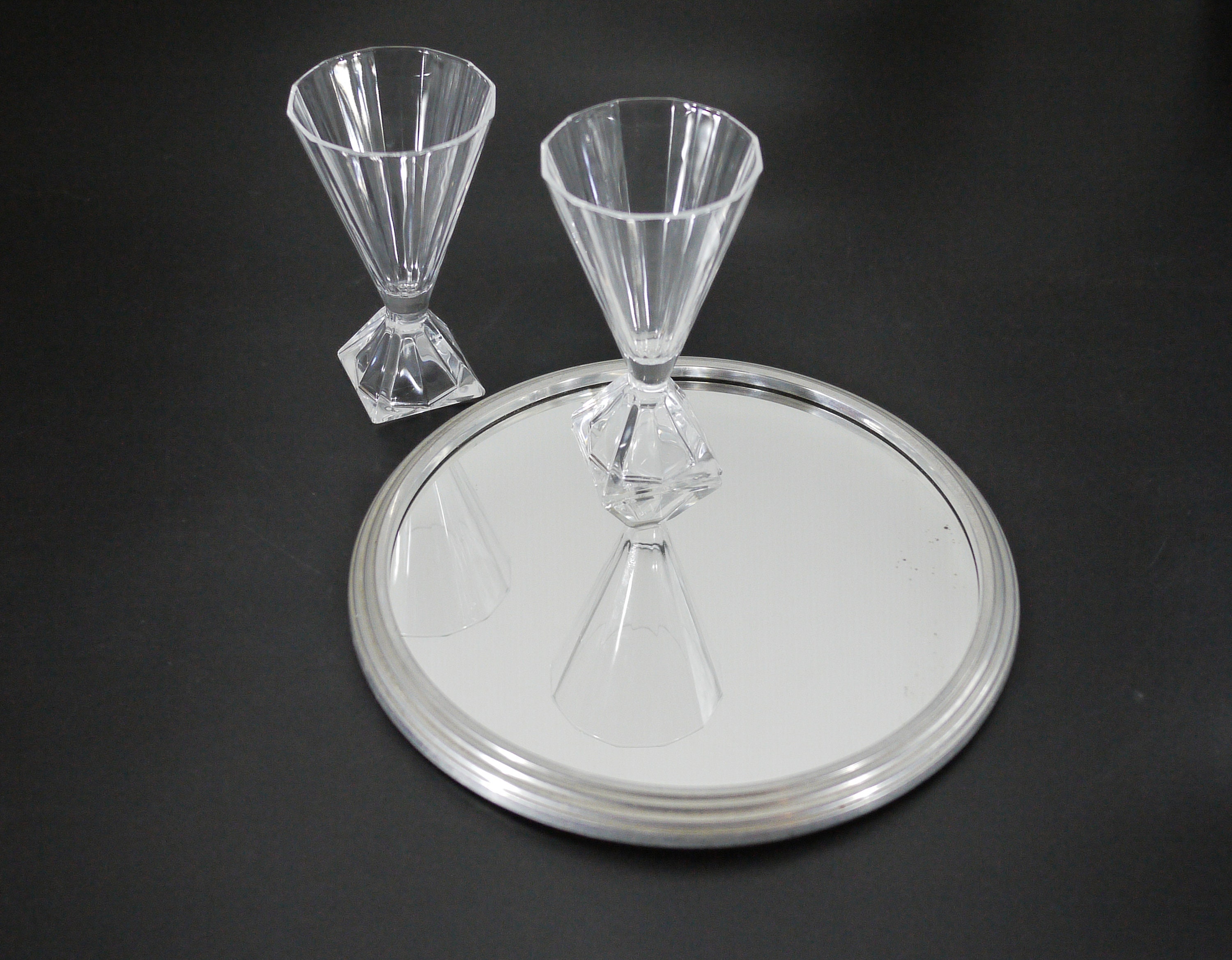 French Round Mirror Tray Art Deco Style