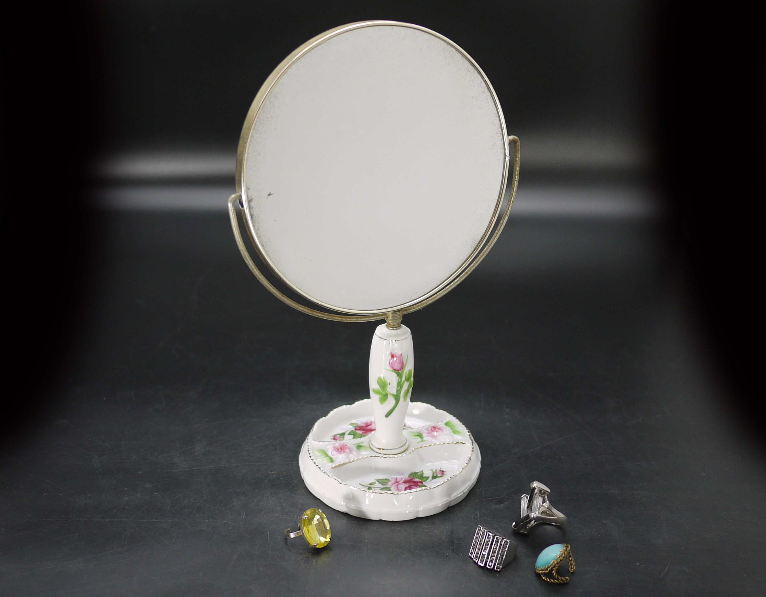 Vintage Double Sided Tabletop Ceramic Vanity Mirror