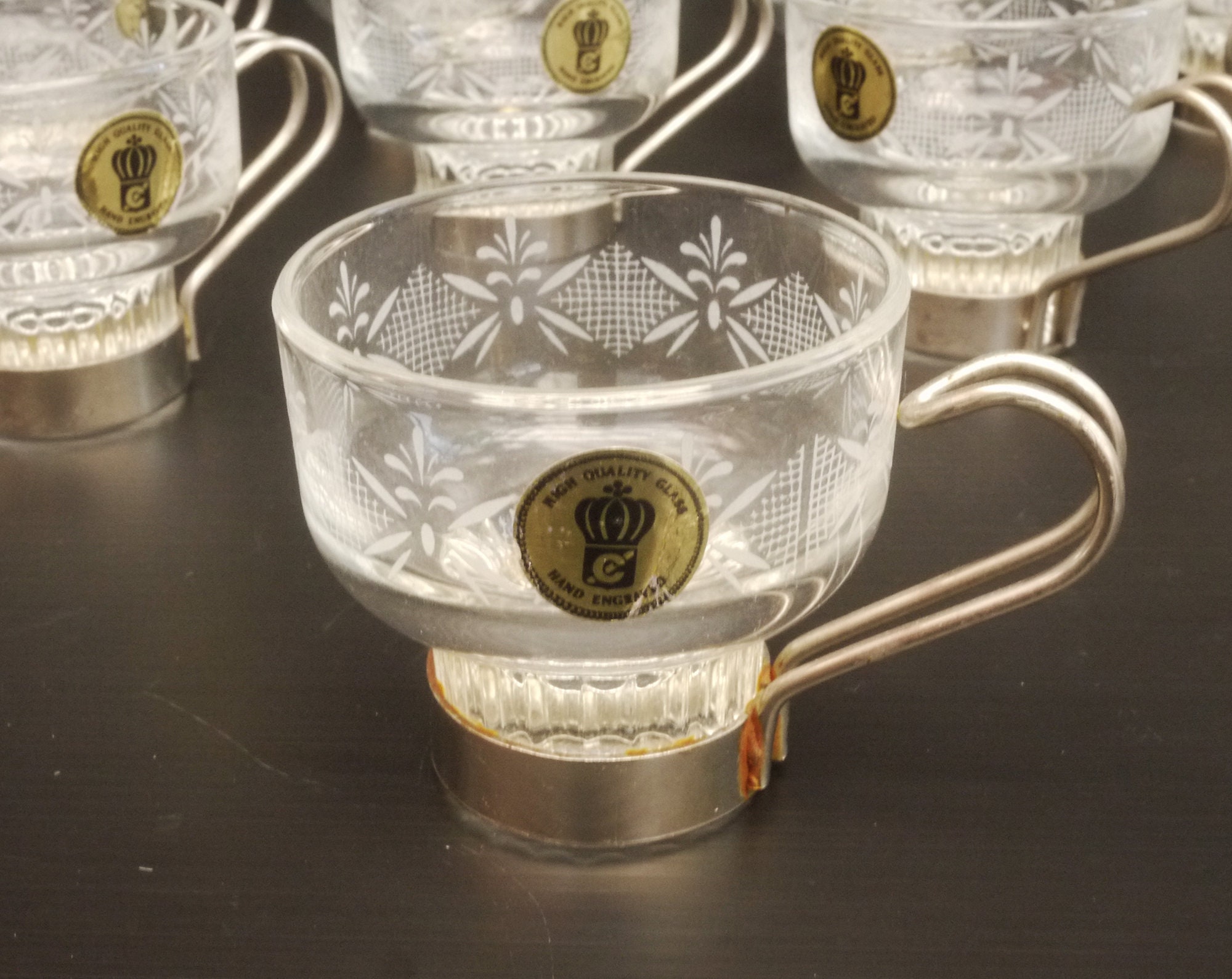 Vintage Glass Espresso Cup with Removable Stainless Holder set of 10