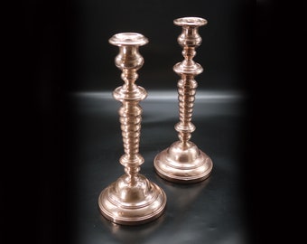 Pair of Antique Candlesticks Copper French Large Medieval Candle Holders 14.7"
