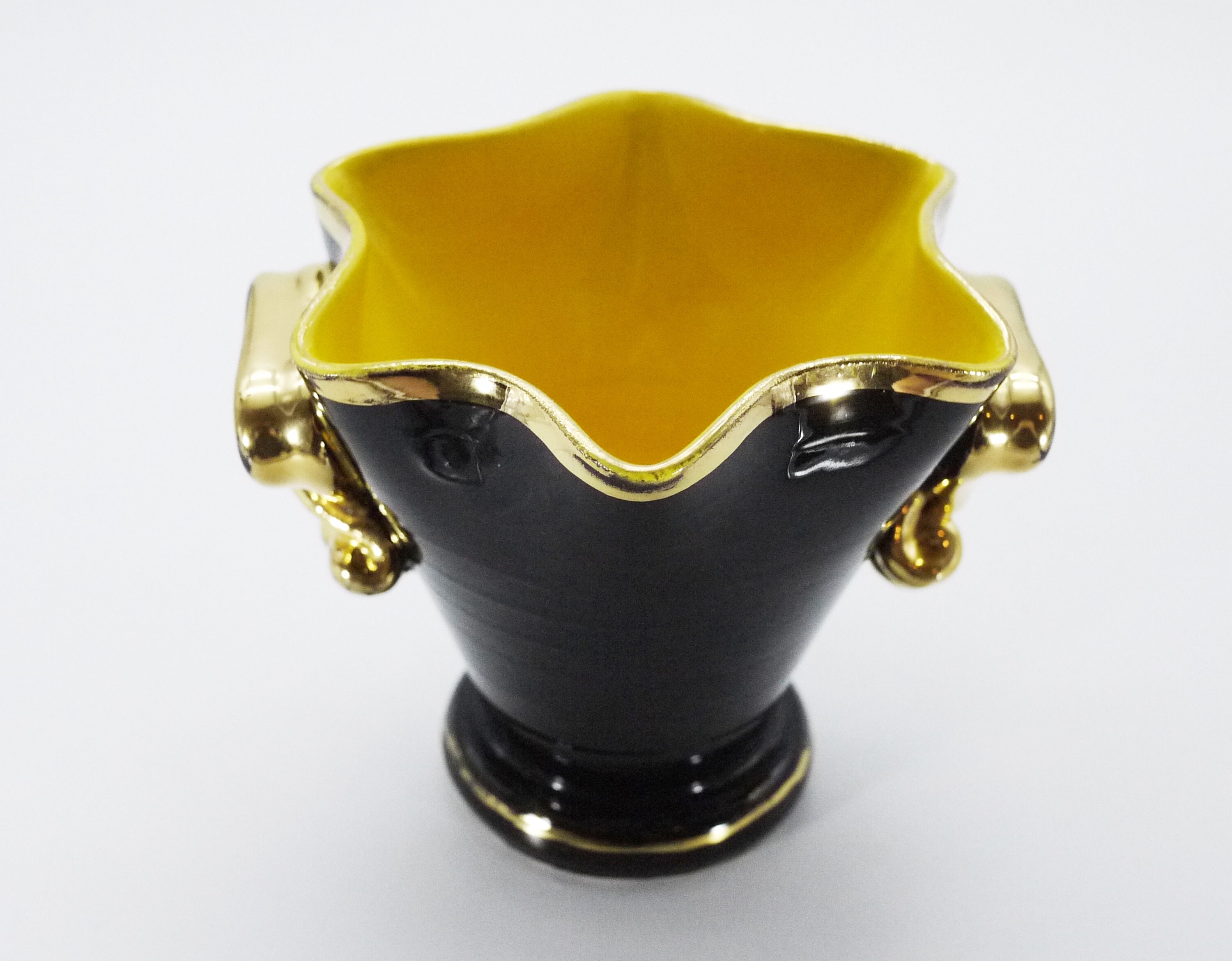 Vintage Vallauris Black Yellow Ceramic Vase