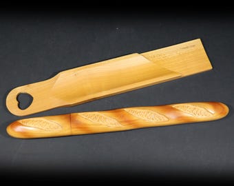 French Vintage Baguette Knife by Cuzin with Wooden Hinged Cutting Board