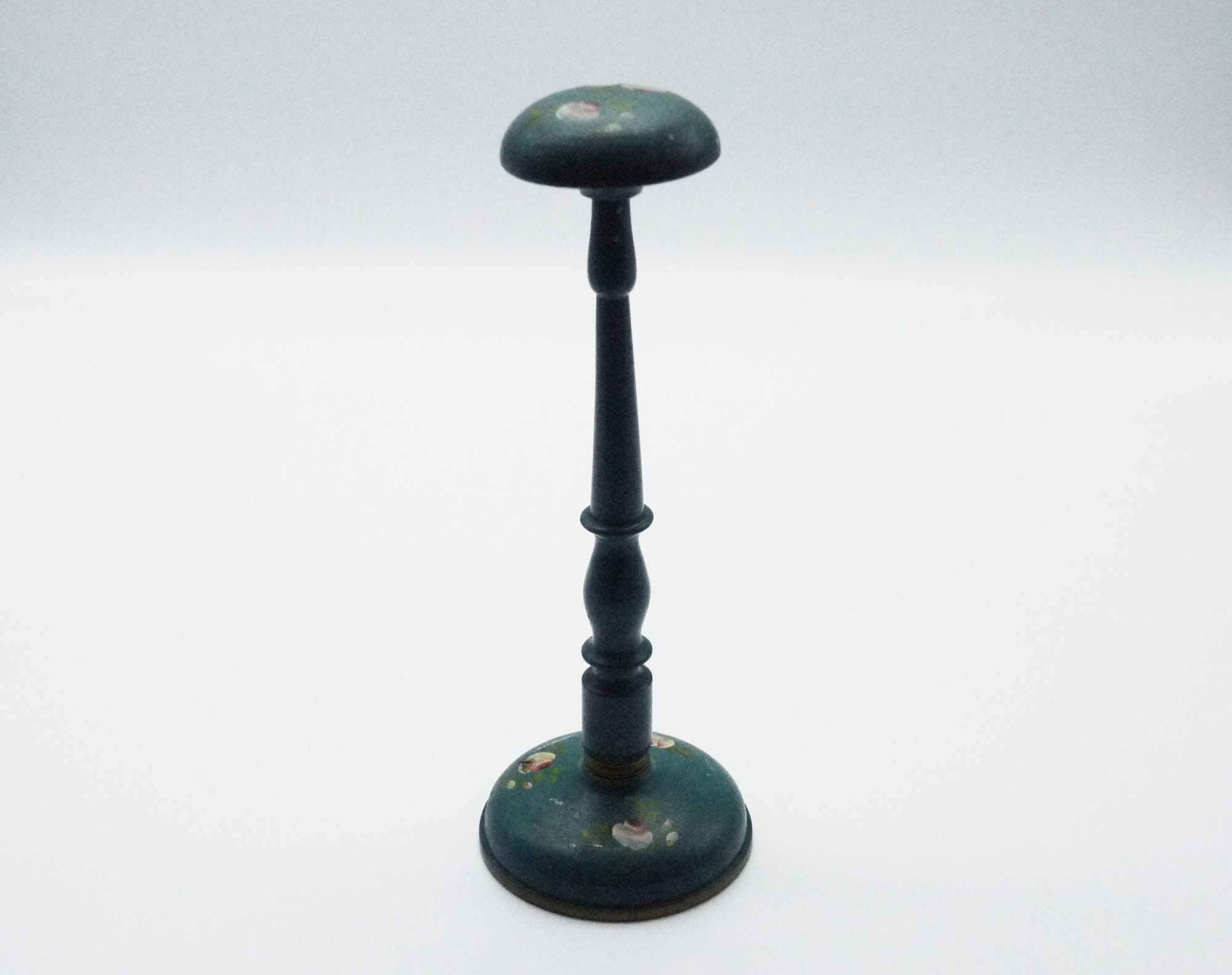 French Antique Hat Display Stand, Floral Painted Wood Hat Stand, Vanity