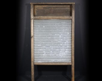 French Antique Wash Board Wood and Zinc Rustic Scrub Board Hand Wash Board Primitive Laundry Decor