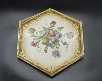 Florentine Painted Wood Tray Vintage Hexagon Gallery Drinks Tray Decorative Centerpiece Tray
