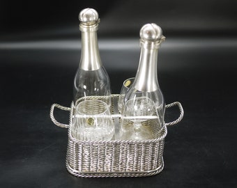 Elegant Victorian Decanter Set with Silver Plated Caddy and Crystal Decanters - A Timeless Addition to Your Collection