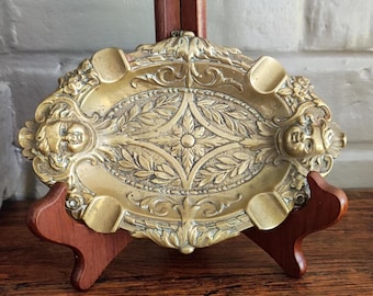 Antique Bronze Cherub Ashtray FrenchTrinket Dish Vide Poche Catchall Desk Decor