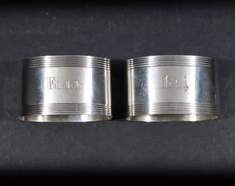 Pair of Elle & Lui Napkin Rings French Vintage Silver Plate His and Hers Romantic Napkin Rings