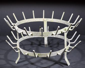 Antique French Zinc Bottle Drying Rack, Kitchen Counter Decor