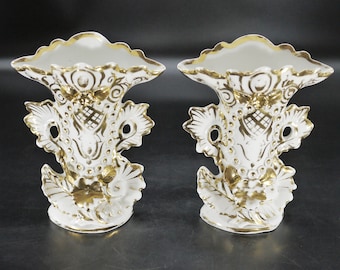 Pair Antique Paris Porcelain Wedding Vases, Gilt Porcelain Vases Napoleon III