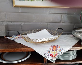 French Mid Century Gold Wire Bread Basket Vintage Decorative Bathroom Soap Basket