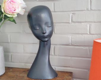 フランス製マネキンヘッド胸像、黒樹脂製、カマフレックス社製、パリ