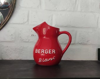 Vintage Advertising BERGER Red Ceramic Pitcher - Collectible Bar Accessories