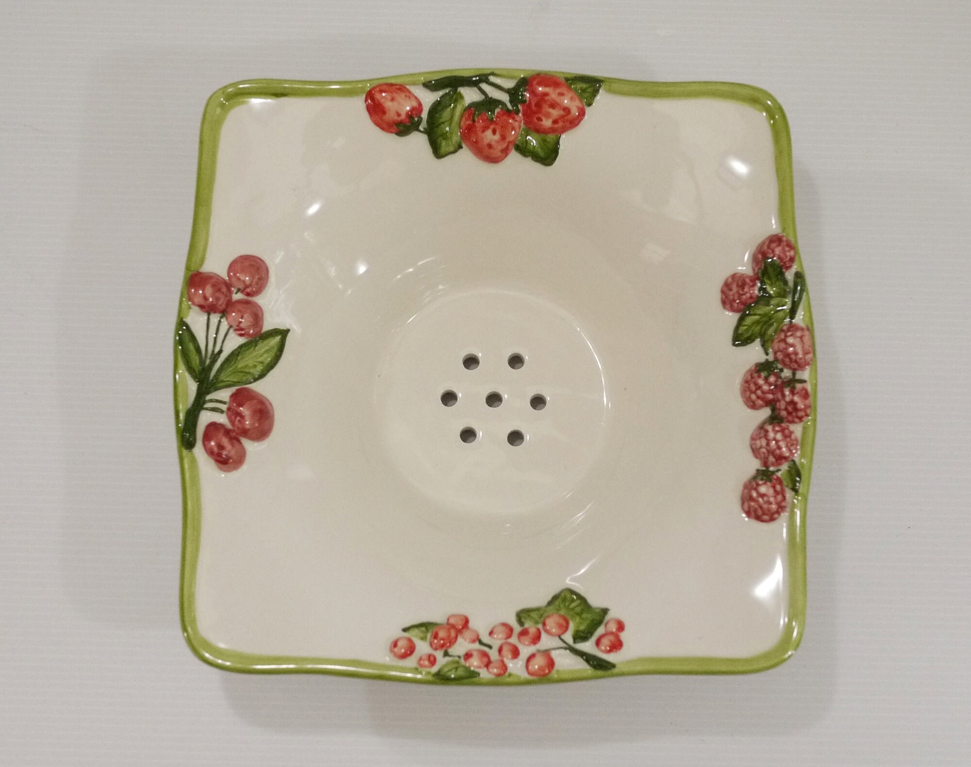 French Ceramic Berry Bowl Colander and Under Plate