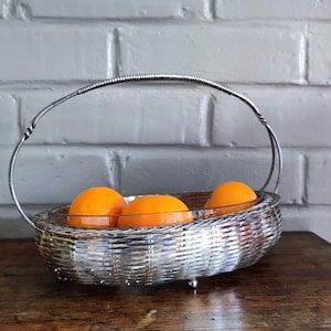 Silver Plate Woven Bread Basket With Glass Liner, 1930s