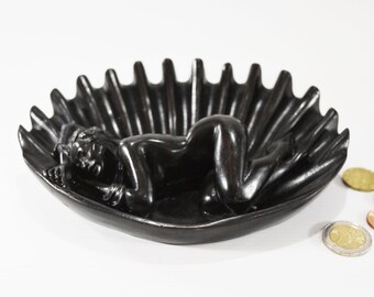 Art Deco Black Bakelite Nude Lady Coin Dish