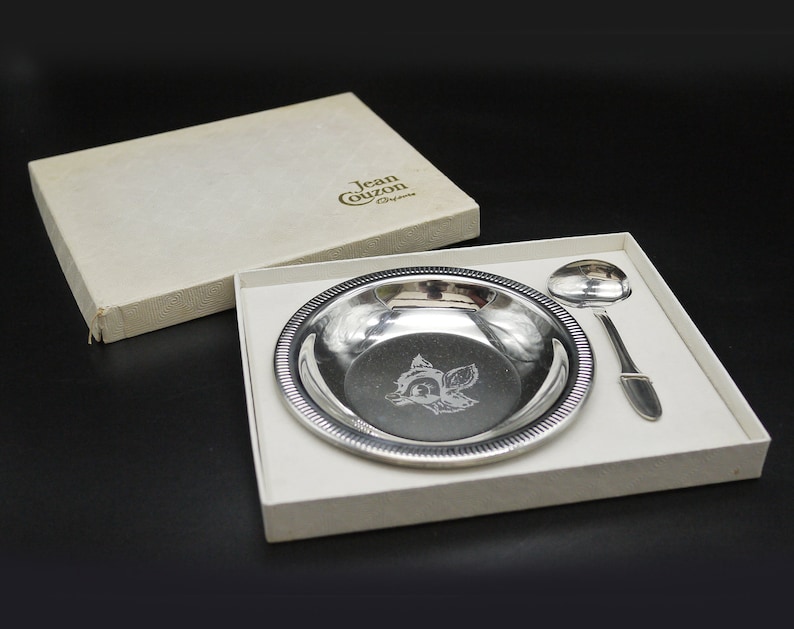 French Bambi baby Bowl and spoon Jean Couzon Orf\u00e8vre boxed gift