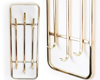 Vintage 70s Gold Wall Coat Rack - Modernist Metal Hall Tree