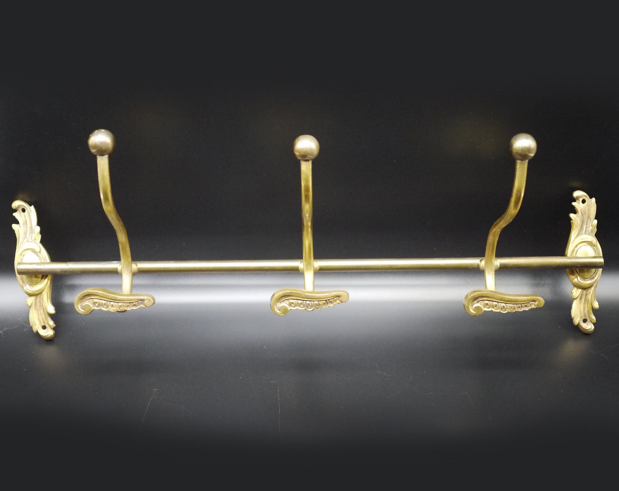 French Bronze And Brass Wall Coat Hanger, Antique Brass Coat and Hat Rack