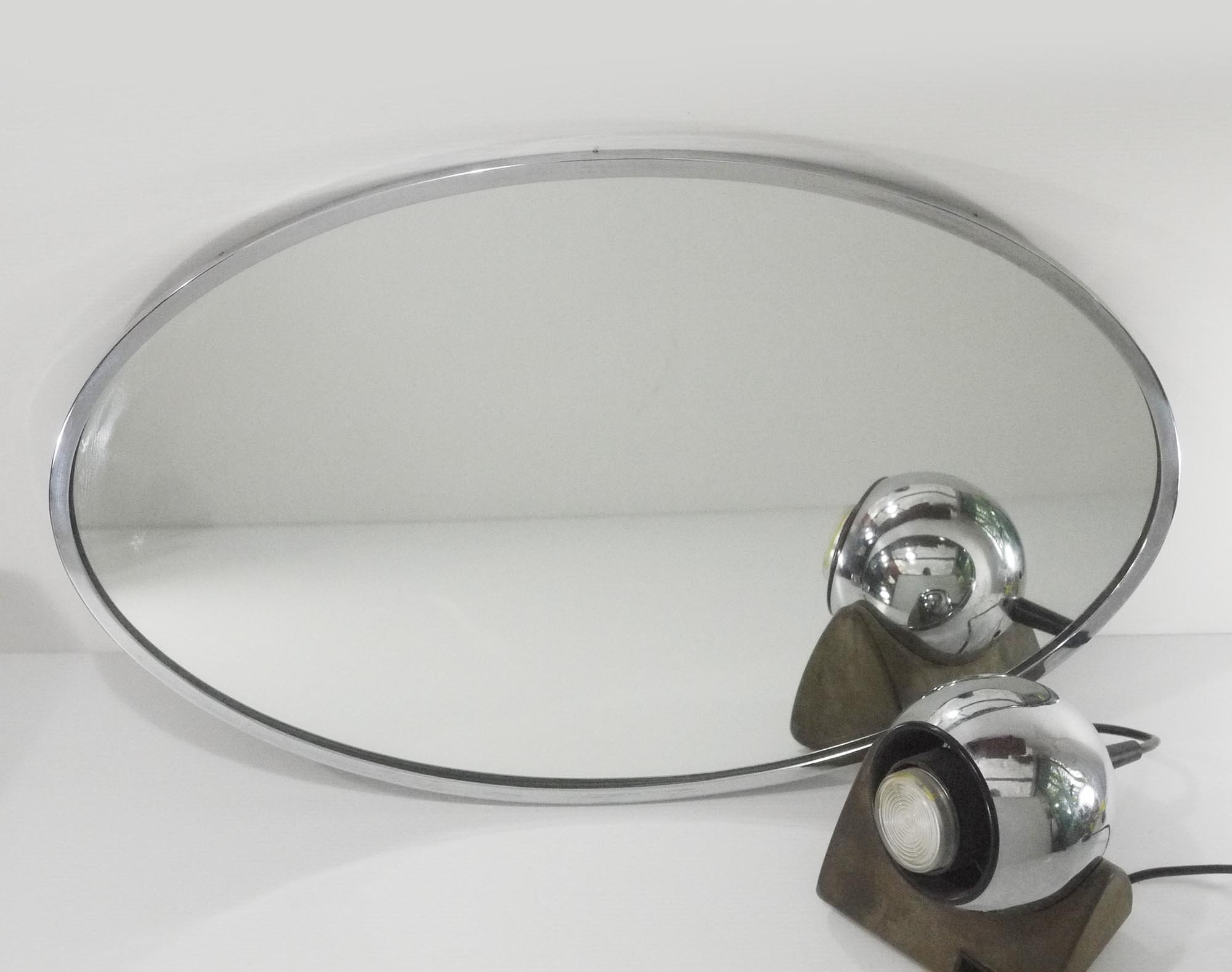 Vintage Chrome Mirror with Large Oval Frame