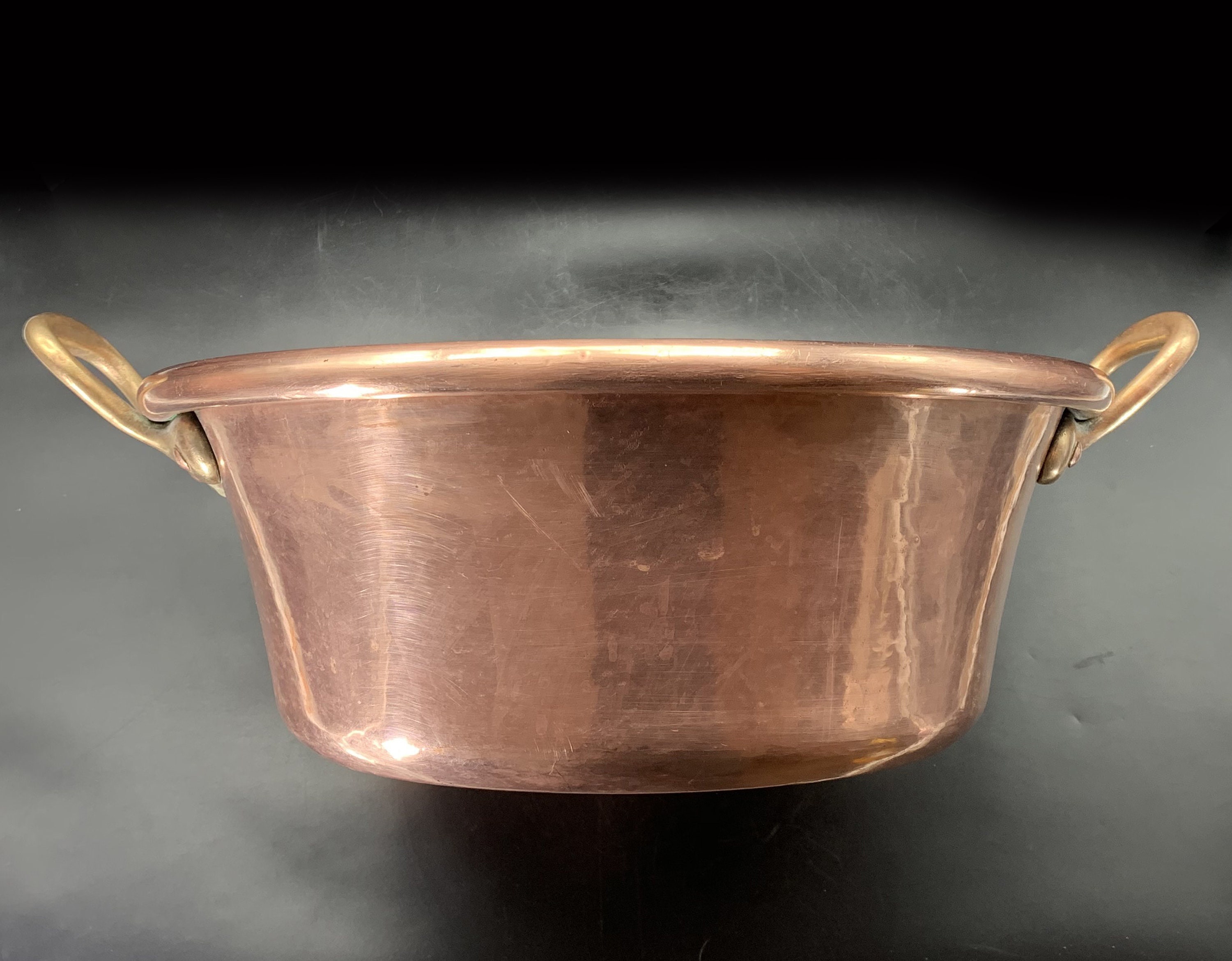 French Large Copper Jam Pan With Cast Brass Handles