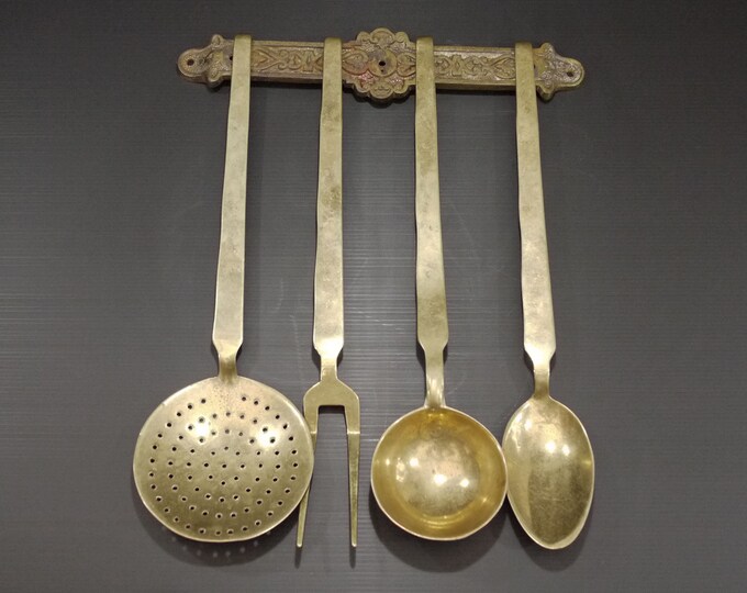 Antique French Brass Cooking Utensils Set With Ornate Hanging Etsy
