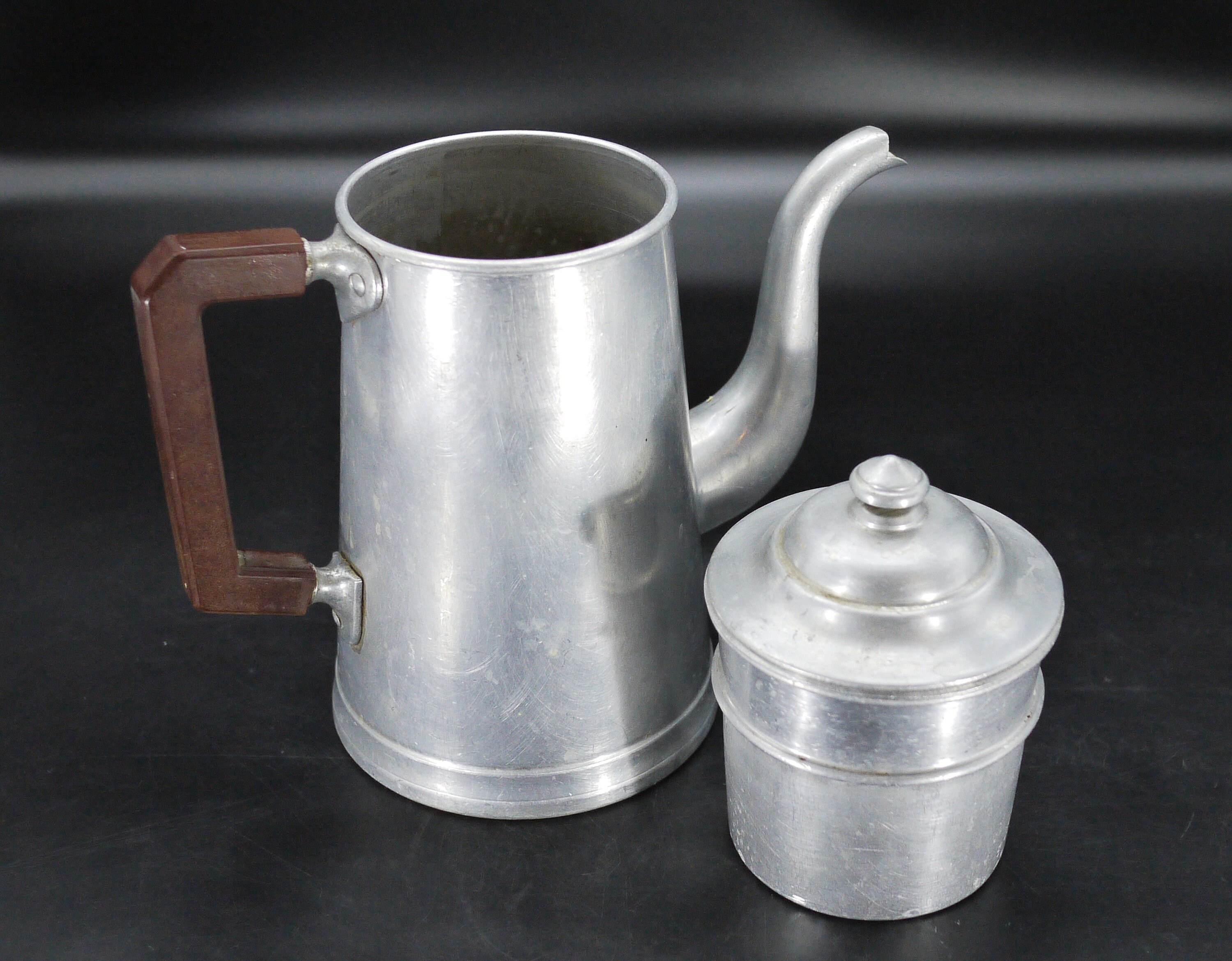 French Aluminium Coffee Pot with Bakelite Handle Tournus