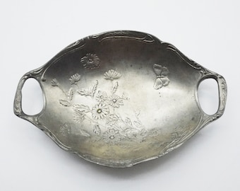 Vintage Pewter Serving Dish with Daisy Pattern